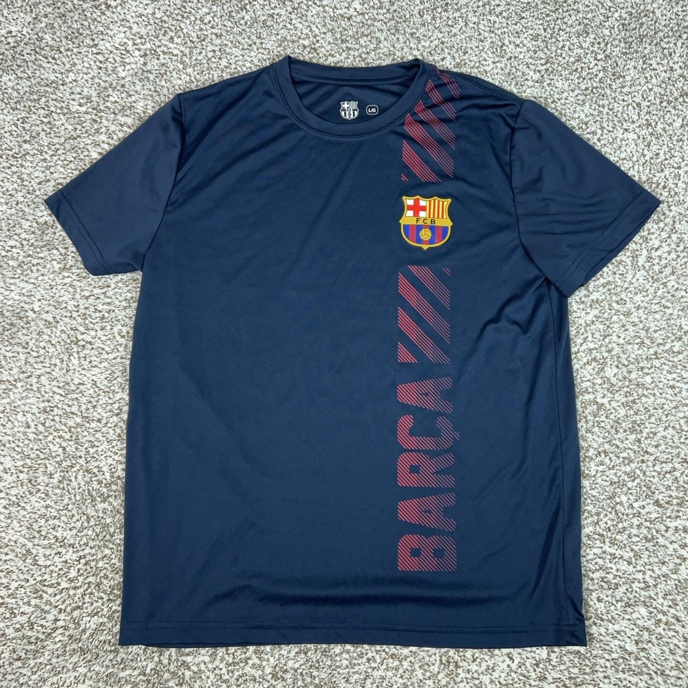 FC Barcelona Shirt Mens Large Blue Soccer Barca Graphic FCB Crest Sport Top Tee